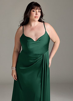 Azazie Brielle Brautjungfernkleider A-Linie Cowl-Spaghettiträger Stretch-Satin Kleid Dunkelgrün image11