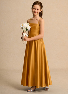 Azazie Pebbles Junior Formal Flower Girl Klänningar Klä A-Line i Matt satäng Plisserad image6
