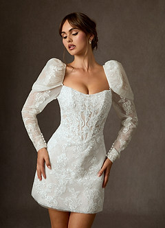 Azazie Winter Wedding Dresses Diamond White A-Line Strapless Lace Dress image4