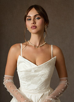 Azazie Allira Wedding Dresses Antique White Ball-Gown Strapless Floral Jacquard Dress image7