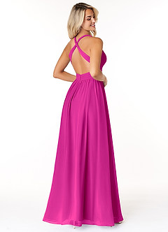 Azazie Ashia Final Sale Fuchsia A-Line Pleated Chiffon Dress image2