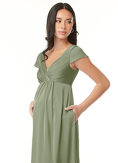 Azazie Allessia Maternity Bridesmaid Dresses A-Line Pleated Stretch Satin Floor-Length Dress image6