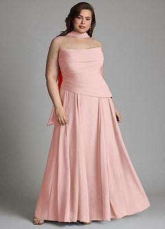 Azazie Gabriela Vestidos de damas de honor Vestido Rosa Empolvado de Gasa de Línea A con Corsé image18