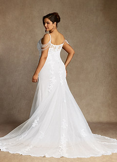 Azazie Saskia Wedding Dresses Diamond White Mermaid Sequins Tulle Dress image13