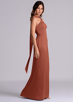 Azazie Phaedra Bridesmaid Dresses Auburn A-Line One Shoulder Stretch Satin Dress image3
