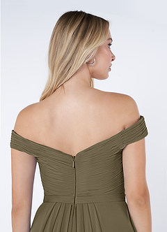 Azazie Audrianna Vestidos de damas de honor Vestido de Verde Sauce de Gasa de Corte en A Convertible con Hombros descubiertos image6