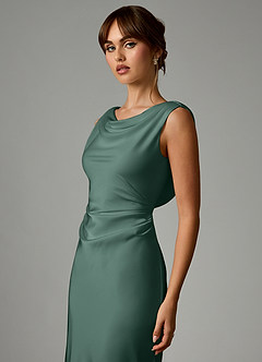 Azazie Kieryn Bridesmaid Dresses Eucalyptus Mermaid Pleated Stretch Satin Dress image6