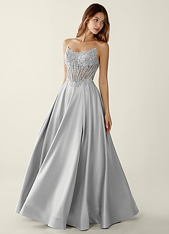 Zuri Grey Satin Wrap Beaing Corset A-line Prom Dress image4