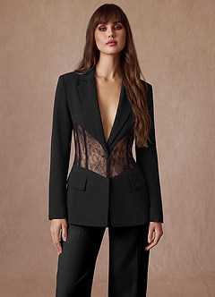 Juliette Black Refined Weave Lace Panel Tailored Blazer