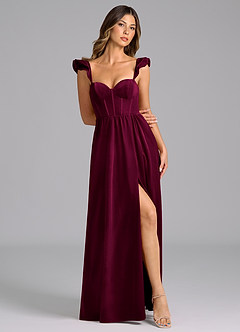 Azazie Denisse Bridesmaid Dresses Cabernet A-Line Ruched Velvet Dress image4