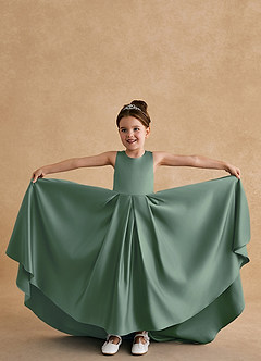 Azazie Sammy Flower Girl Dresses Eucalyptus A-Line Lace Matte Satin Dress image4