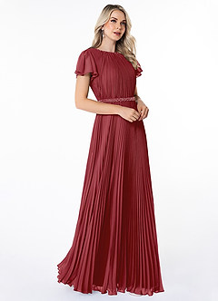 Azazie Kara Bescheidene Brautjungfernkleider A-Linie Plissee Chiffon Bodenlänge Kleid image3