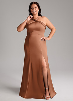 Azazie Rue Bridesmaid Dresses Bronzer A-Line Pleated Stretch Satin Dress image8