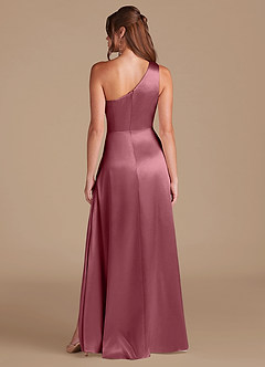 Azazie Brooke Bridesmaid Dresses Desert Rose A-Line One Shoulder Metallic Satin Dress image7