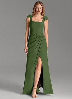 Azazie Adalynn Bridesmaid Dresses Olive Mermaid Pleated Chiffon Dress image1