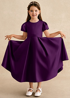 Azazie Princess vestidos de niña de las flores Vestido de Uva de Satin Mate de Corte En A con Plisado image3