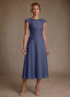 Azazie Crista Suknie dla Matki Panny Młodej Linia A Koronka Szyfon Długość herbaty Sukienka image1