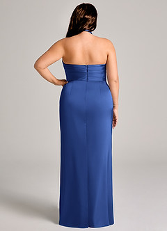 Azazie Jemma Robes de demoiselle d'honneur Robe Fourreau en Satin extensible Plissée Bleu Roi image12