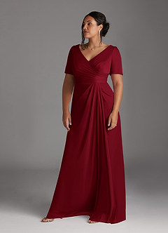 Azazie Bessie Mother of the Bride Dresses Burgundy A-Line Pleated Mesh Dress image9