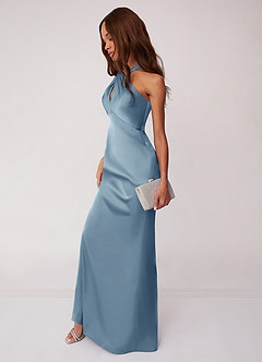 Barbie ♥ Azazie Bridesmaid Dresses Dusty Blue Sheath Stretch Satin Dress image5