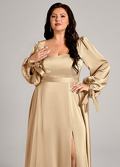 Azazie Leonia Robes de demoiselle d'honneur Robe Trapèze en Satin extensible Manche longue Champagne image9