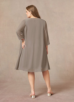 Azazie Shirley Mother of the Bride Dresses Taupe A-Line Scoop Pleated Chiffon Dress image9
