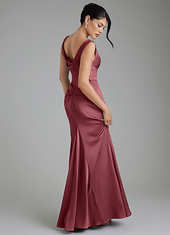 Azazie Spencer Robes de demoiselle d'honneur Robe Sirène en Satin extensible Plissée Rose Du Désert image2