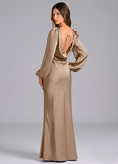 Azazie Rylina Bridesmaid Dresses Taupe Mermaid Long Sleeve Stretch Satin Dress image5