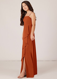 Azazie Kaylee Junior Burnt Orange A-Line with Belt Chiffon Dress image3