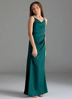 Azazie Maci Junior Peacock Mermaid Pleated Stretch Satin Dress image4