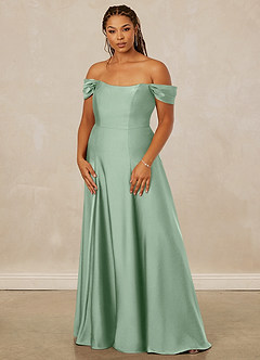 Christian Siriano Bridal for Azazie 1002 Robes de demoiselle d'honneur Robe Trapèze Convertible en Satin extensible Épaule décolletée Agave image11