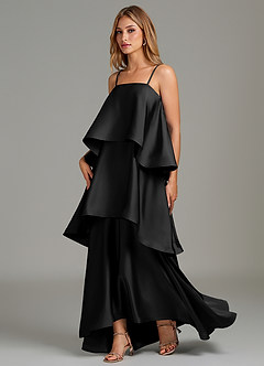 Azazie Azalea Bridesmaid Dresses Black A-Line Ruched Stretch Satin Dress image3