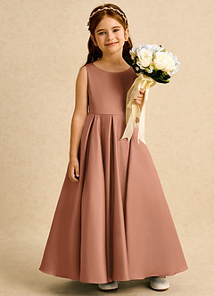 Azazie Pepper 플라워 걸 드레스 A라인 주름진 매트 새틴 발목 길이 드레스 image6