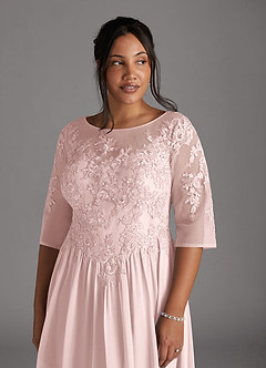 Azazie Mirielle Mother of the Bride Dresses Blushing Pink A-Line Scoop Lace Chiffon Dress image12