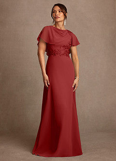 Azazie Frieda Mère de la mariée Robes Robe Trapèze en Mousseline de soie Appliqué Rouille image1
