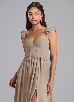 Azazie Denisse Bridesmaid Dresses Taupe A-Line Ruched Chiffon Dress image6