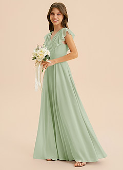 Azazie Anysa Junior Robe Trapèze en Mousseline de soie Rayé Vert Sauge image6