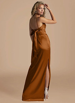 Azazie Mai Final Sale Auburn Sheath Pleated Metallic Satin Dress image4