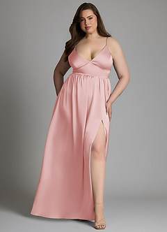 Azazie Aaida Robes de demoiselle d'honneur Robe Trapèze en Satin extensible Corset Rose Poudré image7