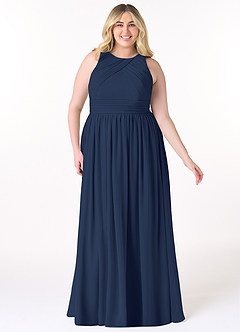 Azazie Harper Bridesmaid Dresses Dark Navy A-Line Pleated Chiffon Dress image6