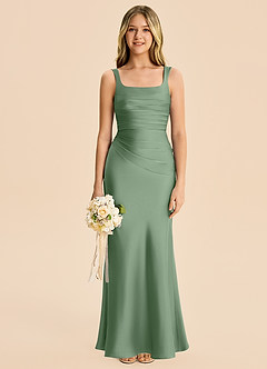 Azazie Lula Junior Matcha Sheath Pleated Stretch Satin Dress image6