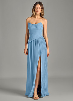 Azazie Becka Final Sale Steel Blue A-Line Strapless Chiffon Dress image3