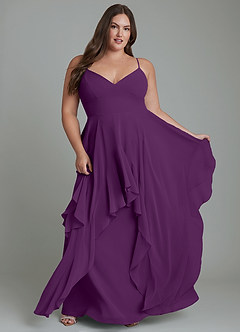 Azazie Zaina Abiti da Damigella Abito A-Line in Chiffon Uva image9