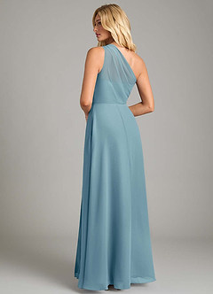 Azazie Phaedra Bridesmaid Dresses Moody Blue A-Line One Shoulder Chiffon Dress image2