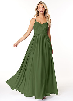 Azazie Lisbon Vente Finale Robe Trapèze en Mousseline de soie Encolure en Forme de Cœur Olive image3