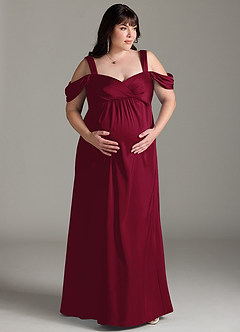 Azazie Rhea vestidos de dama de honor de maternidad Vestido de Corte En A Off The Shoulder Plisado Hasta el suelo Satén Elástico image8