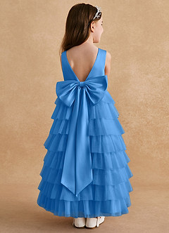 Azazie Twinkle Toes vestidos de niña de las flores Vestido de Azul Grisaceo de Tul de Corte En A con Lazo image1