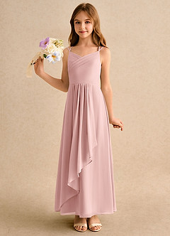 Azazie Zaida Girls Formal Flower Girl Dresses Powder Pink A-Line Pleated Chiffon Dress image6