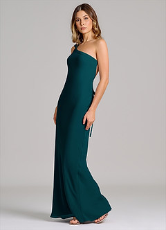Azazie Monroe Bridesmaid Dresses Pine Sheath One Shoulder Chiffon Dress image4