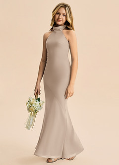 Azazie Velli Junior Meerjungfrau-Linie Hoher Kragen Chiffon Kleid Taupe image4